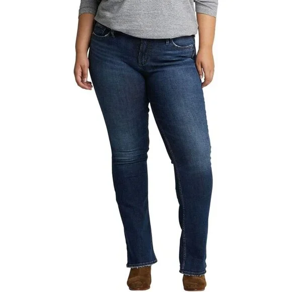 Plus Size Women's Suki Mid Rise Slim Bootcut Jeans Dark Wash Stretch - Picture 4 of 6